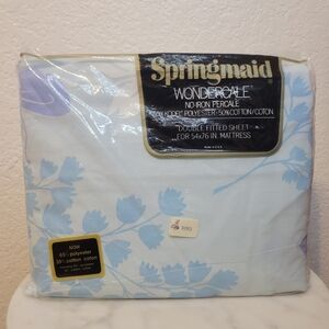 Vintage Springmaid Wondercale Double Fitted Sheet Blue Floral Butterfly New NOS
